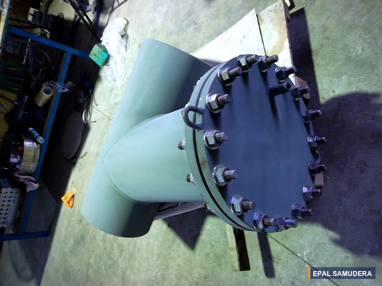 Large fabricated Y-strainer, painted